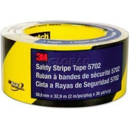3M 3M„¢ 5702 Caution Stripe Tape, 2"W x 108'L, Black/Yellow, 1 Roll 70006747730